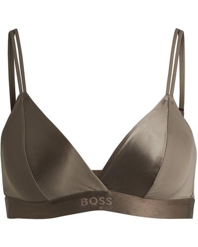 BOSS Mixed-material Triangle Bra With Branded Band - Grey