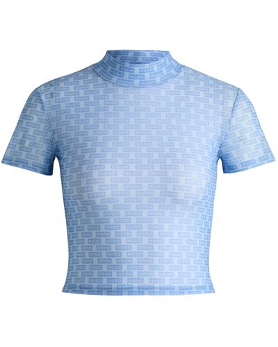 HUGO Haut court en mesh stretch imprimé - Bleu