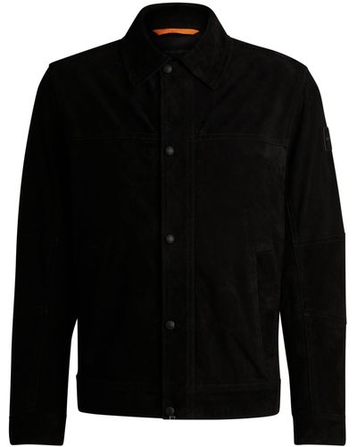 BOSS Regular-Fit Jacke aus Veloursleder mit Nappalan-Finish - Schwarz