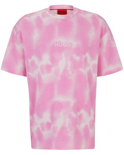 HUGO T-shirt Van Katoenen Jersey Met Seizoensprint - Roze