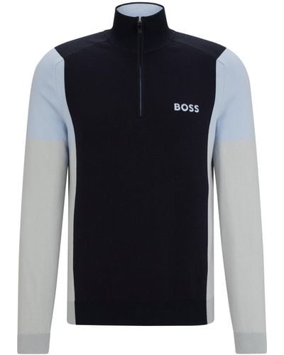 BOSS Troyer aus Baumwoll-Mix mit Logo-Stickereien - Blau