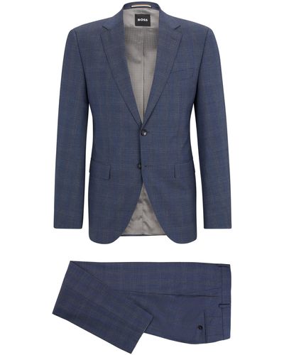 BOSS Regular-fit Suit In Checked Stretch Virgin Wool - Blue
