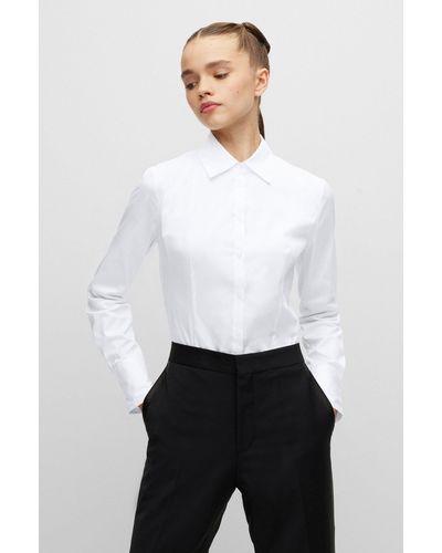 HUGO Slim-fit Blouse In Easy-iron Poplin - White