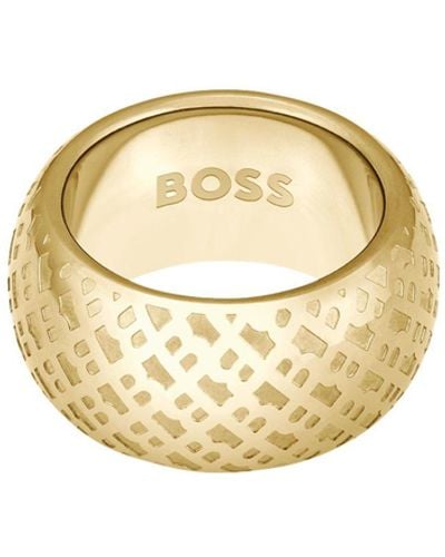 BOSS Gold-tone Ring With Engraved Monograms - Metallic