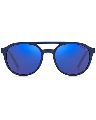 HUGO Sonnenbrille aus marineblauem Acetat mit blauen Gläsern und gemusterten Bügeln