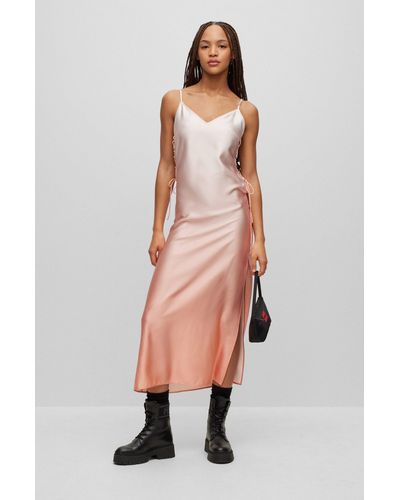 HUGO Degradé-print Slip Dress In Soft Satin - Natural