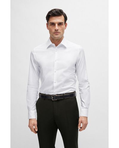 BOSS Slim-fit Shirt In Italian-made Structured Stretch Cotton - White