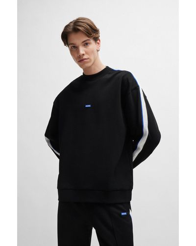 HUGO Cotton-terry Sweatshirt With Logo Patch And Tape Trims - Black