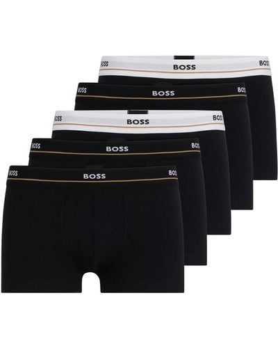 BOSS by HUGO BOSS Five-pack Of Stretch-cotton Trunks With Logo Waistbands - Black