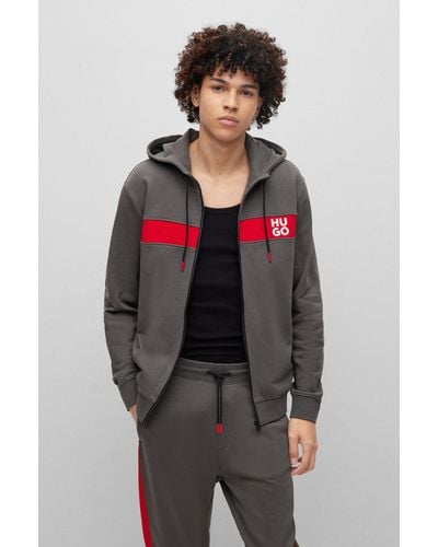 HUGO Cotton-terry Tracksuit With Stripes And Stacked Logos - Grey