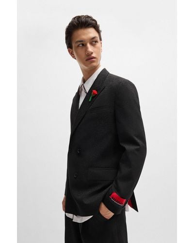 HUGO X Les Benjamins Modern-fit Jacket In Jacquard Fabric - Black