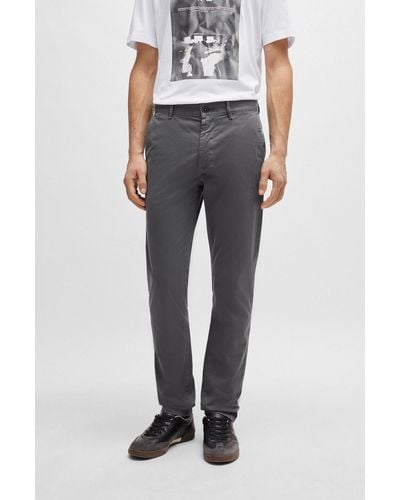 BOSS Slim-fit Chinos In Stretch-cotton Satin - Grey