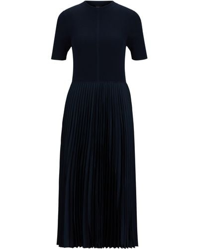 BOSS Kurzarm-Kleid mit Stricktop und Plissee-Rock - Schwarz