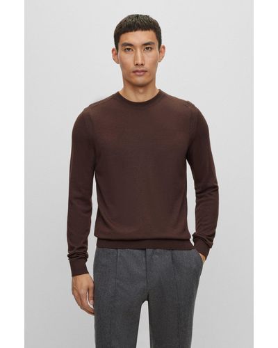 BOSS Regular-fit Jumper In Wool, Silk And Cashmere - Brown