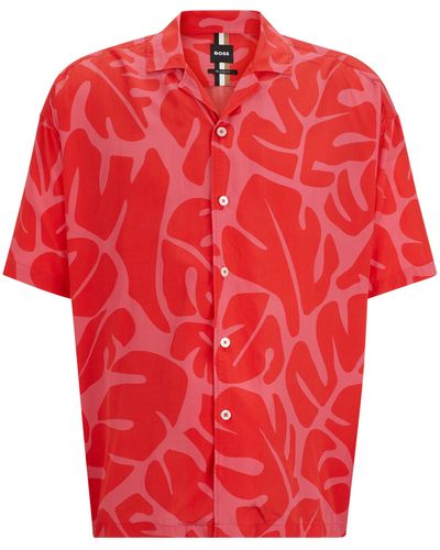 BOSS Relaxed-Fit Hemd mit saisonalem Print und Freizeitkragen - Rot