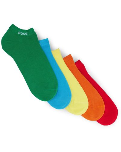 BOSS Five-pack Of Unisex Ankle Socks With Branded Cuffs - Green