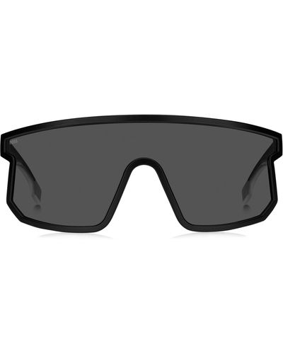 BOSS Zwarte Zonnebril In Maskerstijl Met Pootjes Met Merkaccent
