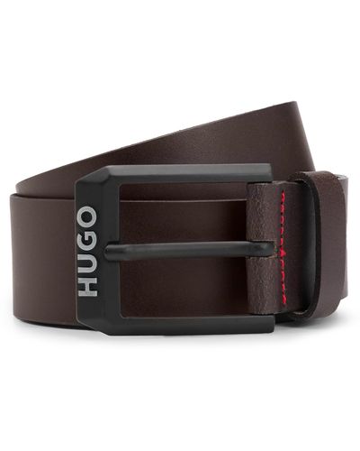 HUGO Ledergürtel mit mattschwarzer Logo-Schließe - Braun