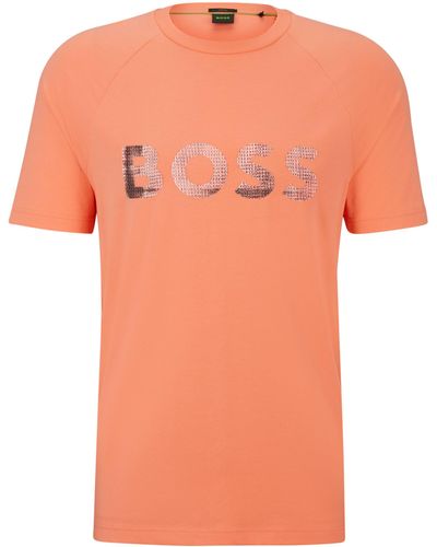 BOSS Regular-fit T-shirt Van Stretchkatoen Met Nieuw Logo - Oranje