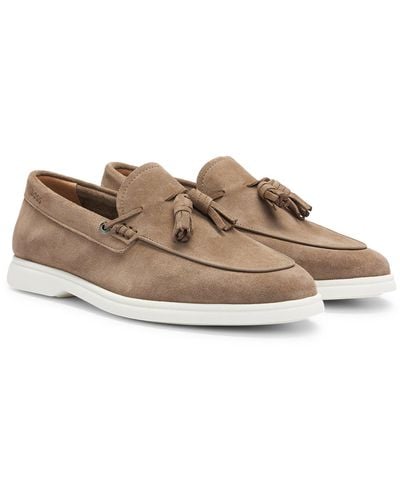 BOSS Suede Slip-on Loafers With Tassel Trim - Brown