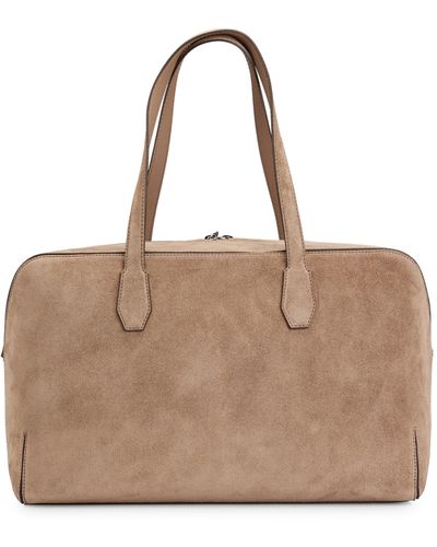 BOSS Leather Holdall With Two-way Zip - Natural