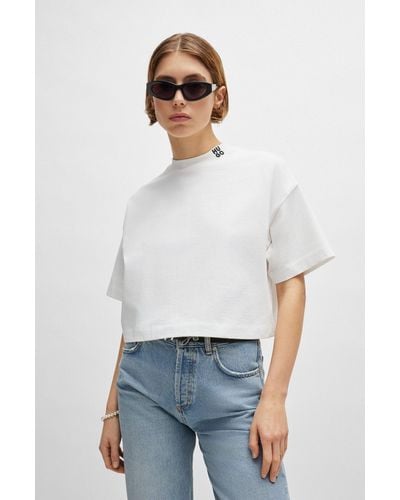 HUGO Cotton-jersey Relaxed-fit Cropped T-shirt With Stacked Logo - White