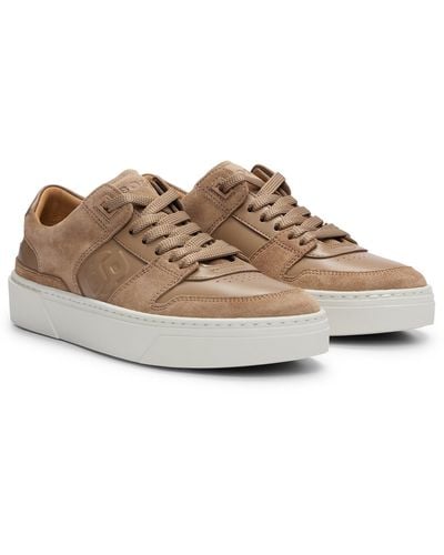 BOSS Leather Lace-up Trainers With Suede Trims - Brown