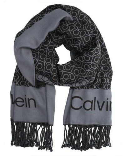 Calvin Klein Fringes Monogram Scarf 100X200 - Grau