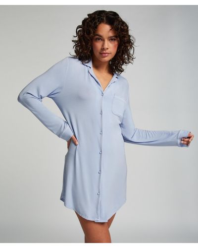 Hunkemöller Langärmeliges Jersey-Hemdkleid Essential - Blau