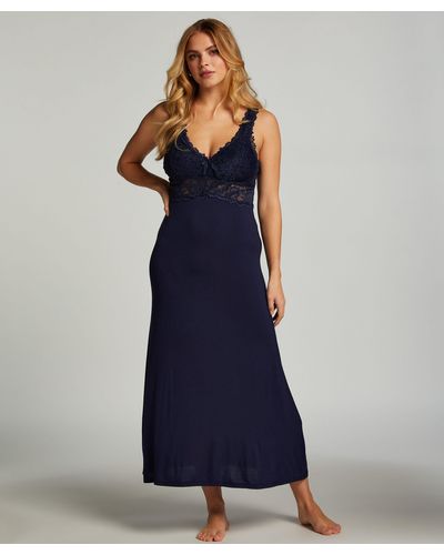 Hunkemöller Vestido lencero Nora Lace Long - Azul