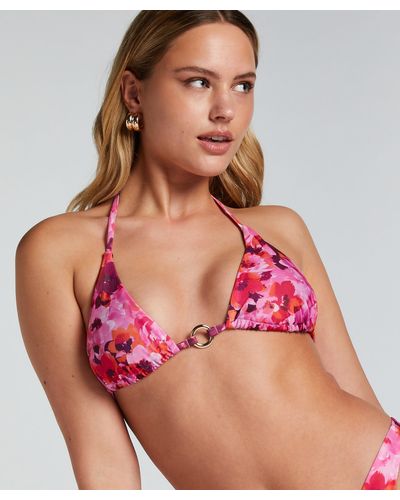 Hunkemöller Haut de bikini triangle floral - Rouge