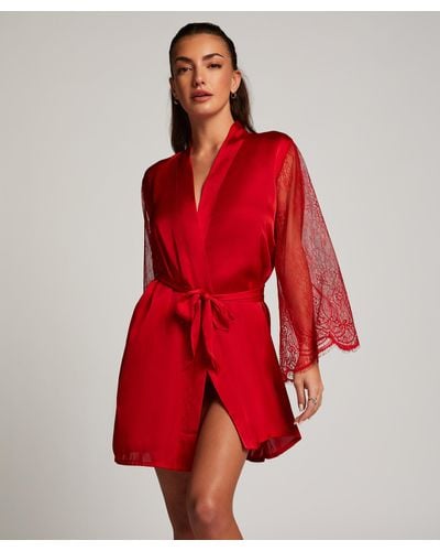 Hunkemöller Kimono en dentelle satinée - Rouge
