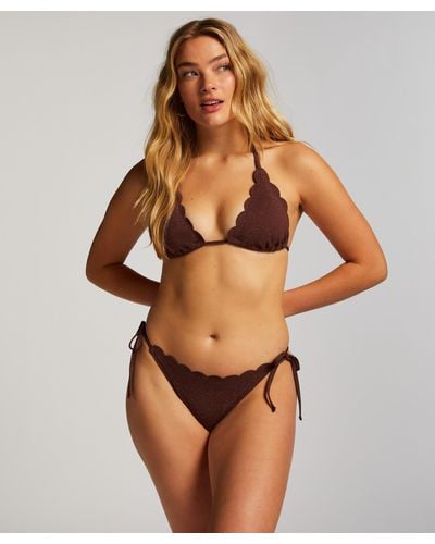 Hunkemöller Slip de bikini cheeky tanga scallop lurex - Marron