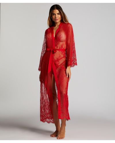 Hunkemöller Kimono Allover Lace - Rojo