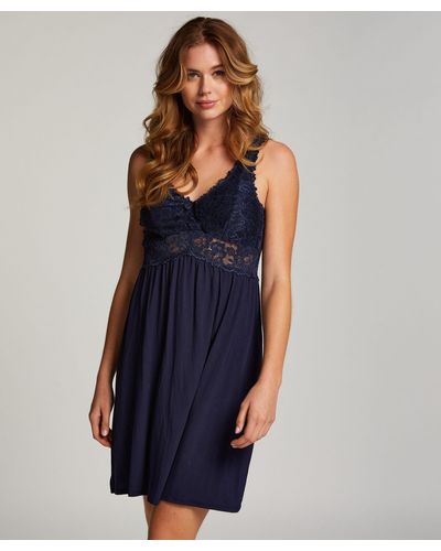 Hunkemöller Vestido lencero Nora Lace - Azul