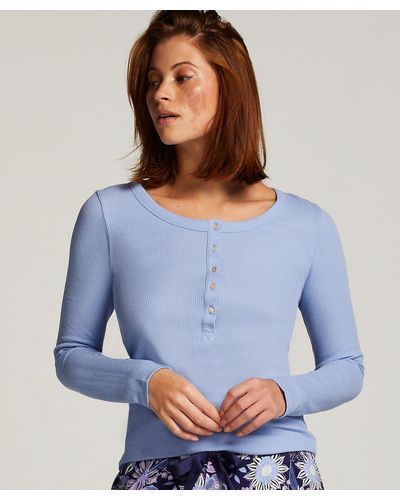 Hunkemöller Long-sleeved Pyjama Top - Blue