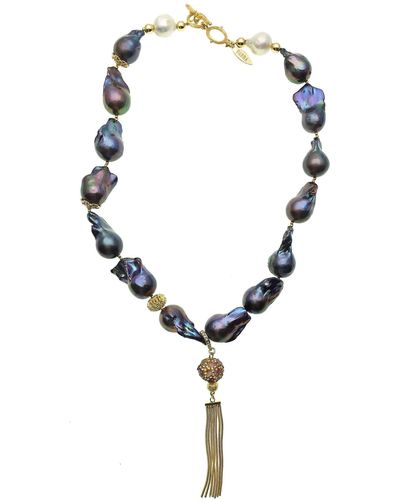 FARRA Jewelry Purple Baroque Pearl With Gold Bead And Tassel Necklace - Metallic