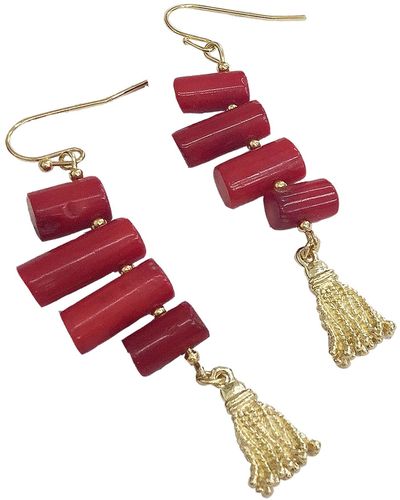 FARRA Jewelry Red Coral And Gold Fringe Earrings
