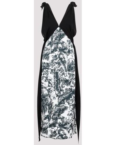 Bottega Veneta Printed Silk Long Dress - Black