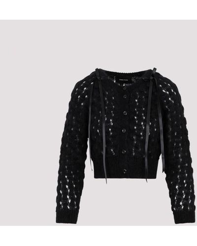 Simone Rocha Long Sleeve Bubble Knit Bow Detail Cardigan Sweater - Black
