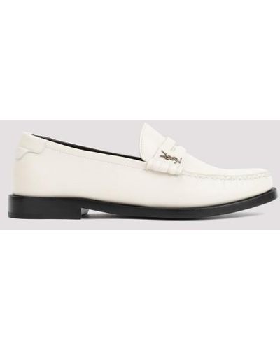 Saint Laurent Leather Loafers - White