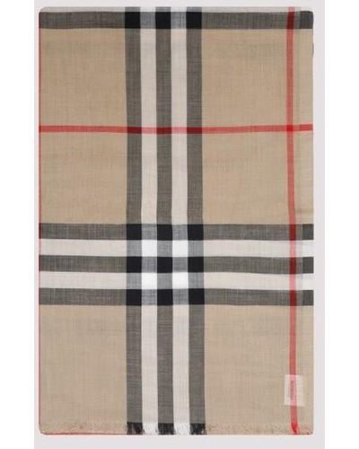 Burberry Wool And Silk Check Scarf - Natural