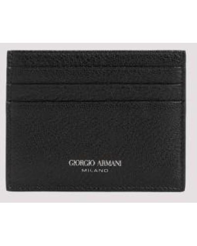 Giorgio Armani Calf Leather Credit Card Holder - Black