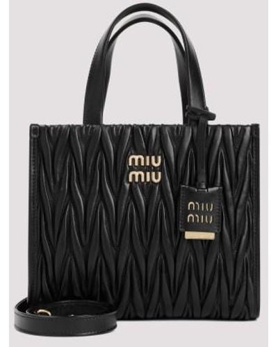 Miu Miu Matelasse Nappa Leather Tote Bag - Black