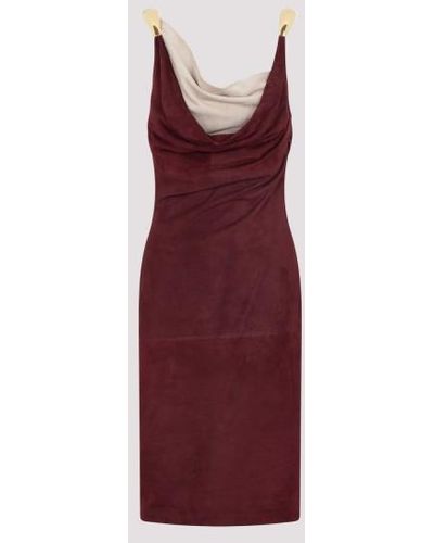 Bottega Veneta Fluid Suede Midi Dress With Metal Detail - Red