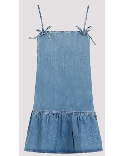 Ganni Strap Denim Mini Dress - Blue