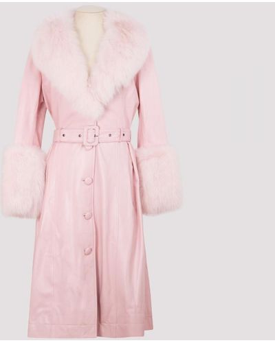Saks Potts Baby Pink Leather Coat With Fur Trims 2