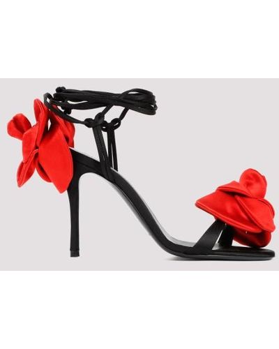 Magda Butrym Black Flower Satin Sandals - Red
