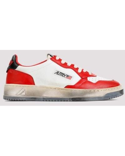 Autry White Leather Medalist Supervintage Sneakers - Red