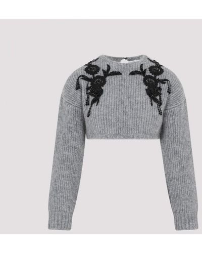 Erdem Cropped Long Sleeve Knit Sweater - Gray